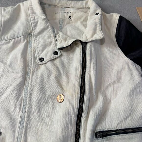 Rag & Bone denim and Leather Moto Jacket Natural Size S Women’s - Picture 14 of 16